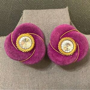 Vintage purple Velvet acrylic with rhinestone clip-on Earrings